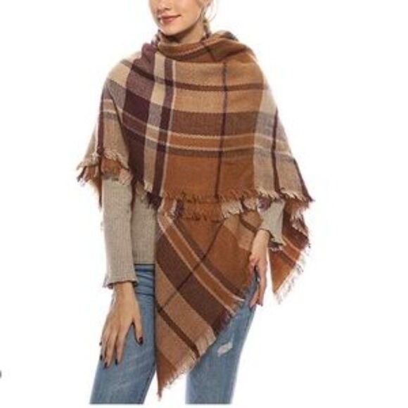 New Plaid Oversized Wrap Shawl - Picture 4 of 6